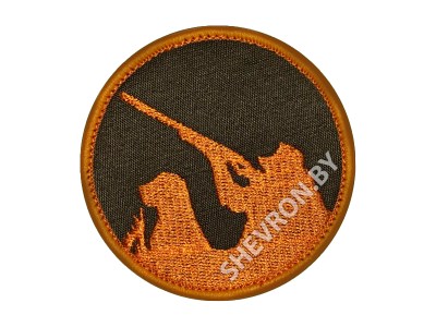 Шеврон Охотник с собакой оранжевый