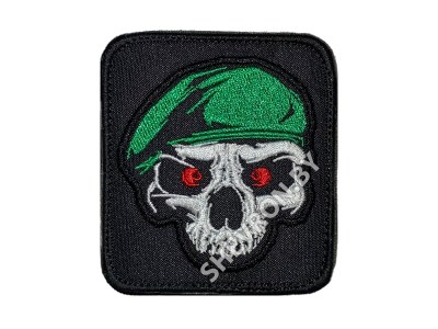 Вышитый шеврон патч Череп в зелёном берете